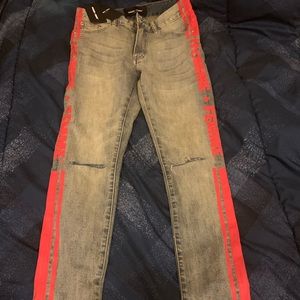 Homme + Femme la trademark denim red stripe jeans